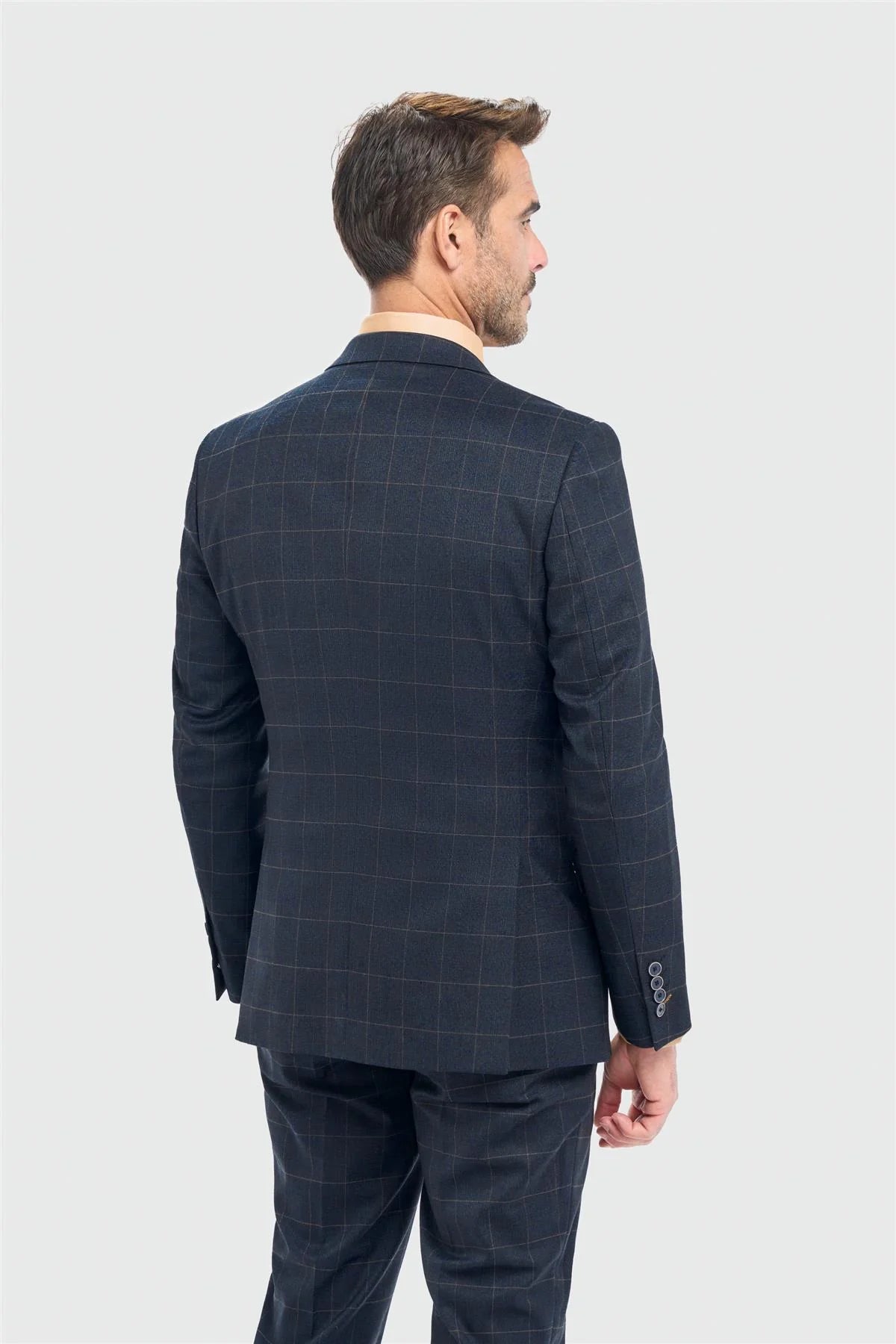 Men's Navy Check Tailored Fit Blazer