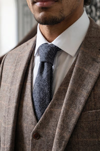 Men’s Navy Herringbone Wool Blend Tweed Tie
