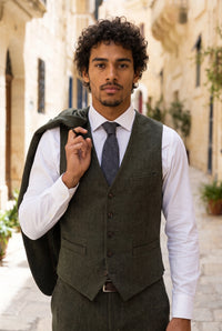 Men’s Navy Herringbone Wool Blend Tweed Tie