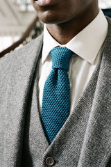 Men’s Navy Knitted Tie with Flat Square End