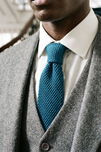 Men’s Navy Knitted Tie with Flat Square End