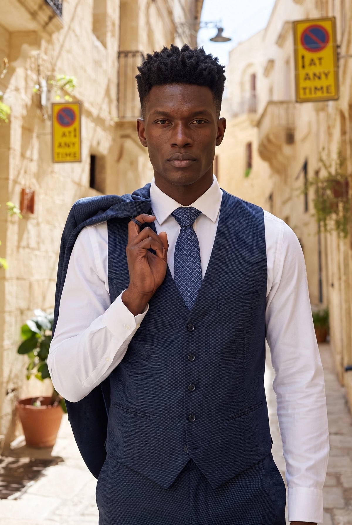 Men’s Navy Textured Woven Tie