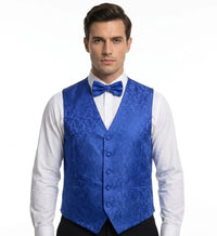 Men's Paisley Floral 3 Piece Bow Tie Hankie Waistcoat Set - Blue