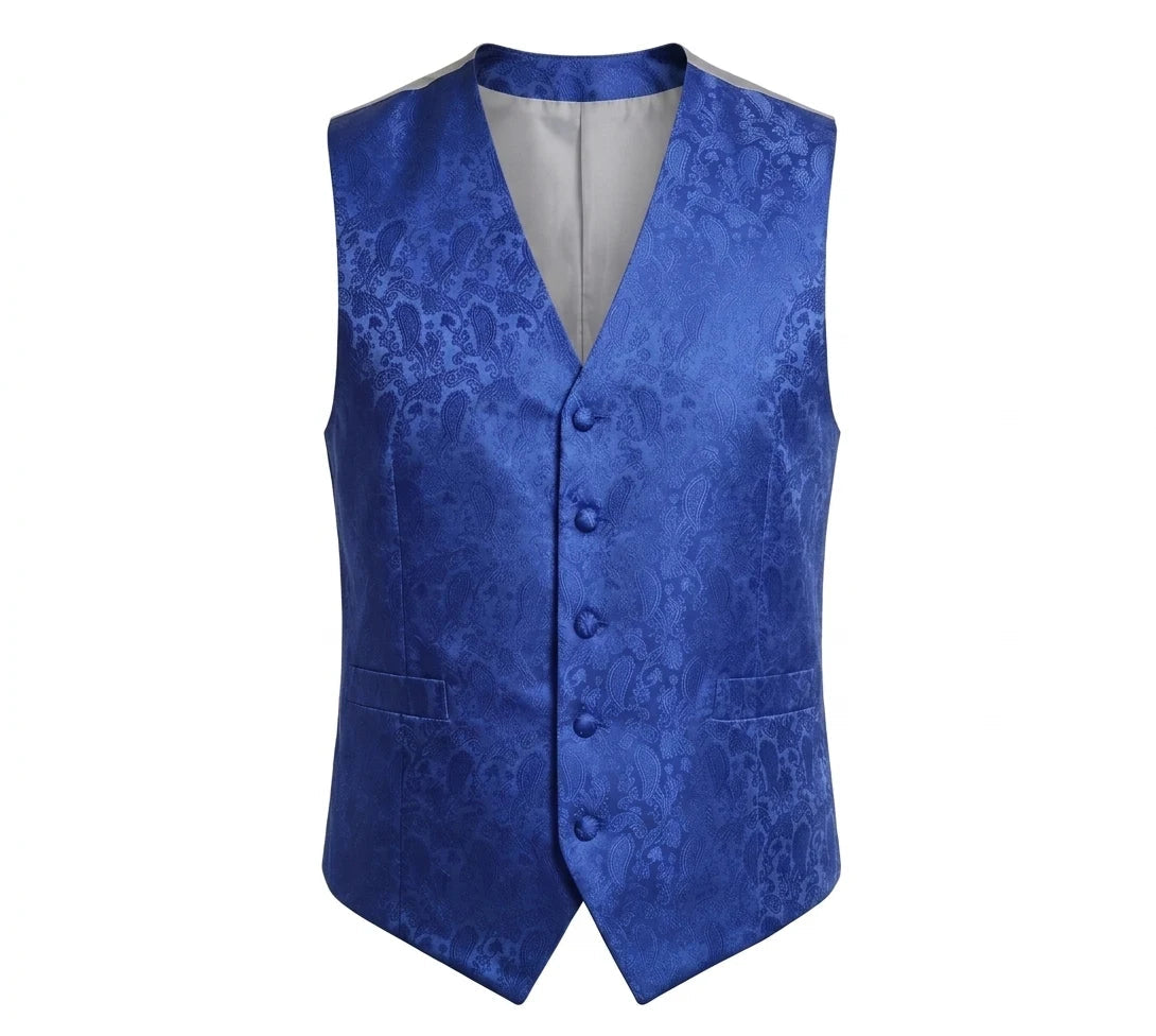 Men's Paisley Floral 3 Piece Bow Tie Hankie Waistcoat Set - Blue