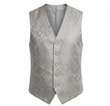 Men's Paisley Floral 3 Piece Bow Tie Hankie Waistcoat Set - Grey