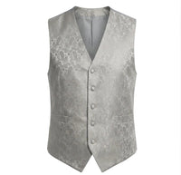 Men's Paisley Floral 3 Piece Bow Tie Hankie Waistcoat Set - Grey