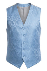 Men's Paisley Floral 3 Piece Bow Tie Hankie Waistcoat Set - Sky