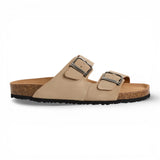 Men's Sand Beige Leather Slip-On Footbed Slipper Sandals
