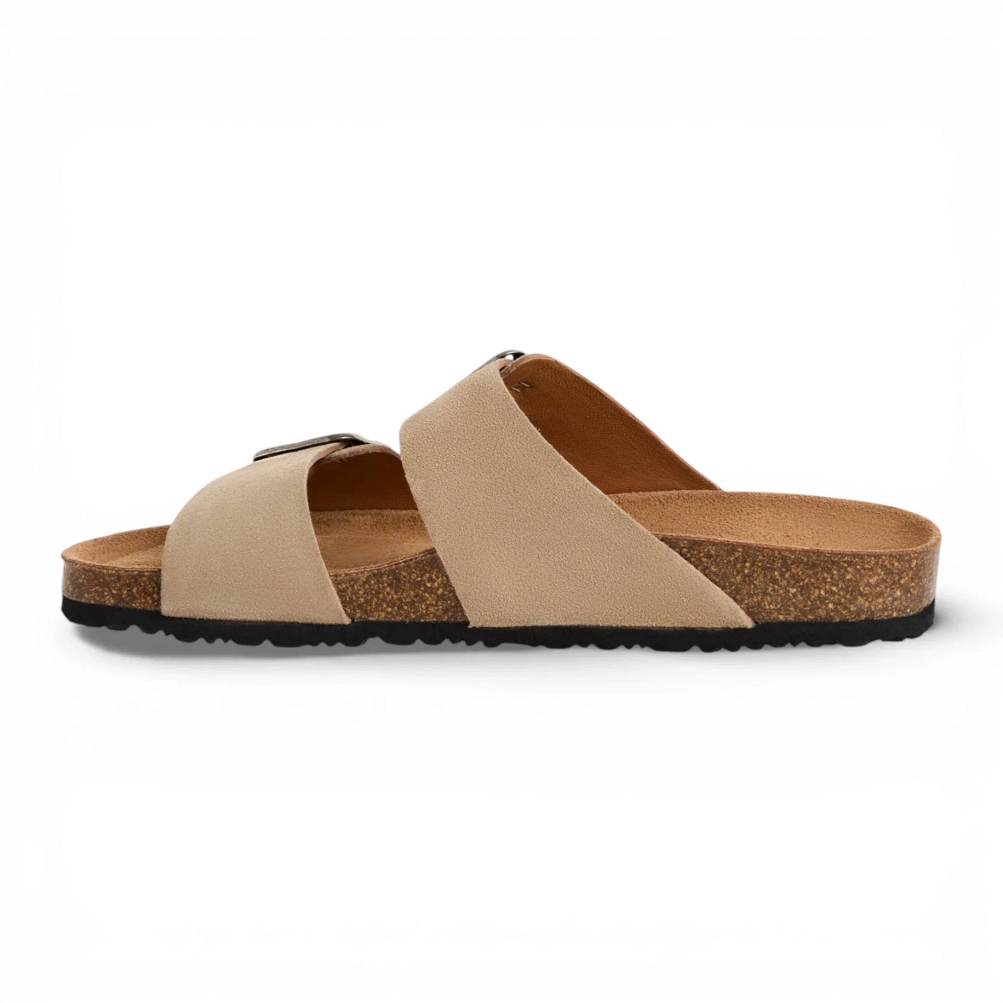 Men's Sand Beige Leather Slip-On Footbed Slipper Sandals