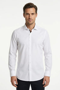 Men's Slim Fit Long Sleeve Button-Down Dress Shirt - White