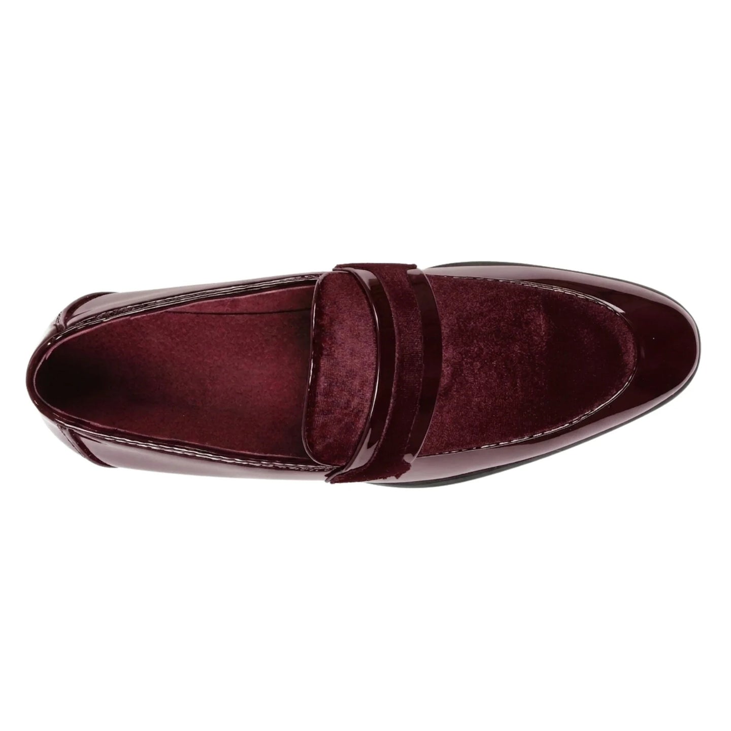 Men's Slip On Vegan Leather Velvet Detailed Patent Loafers