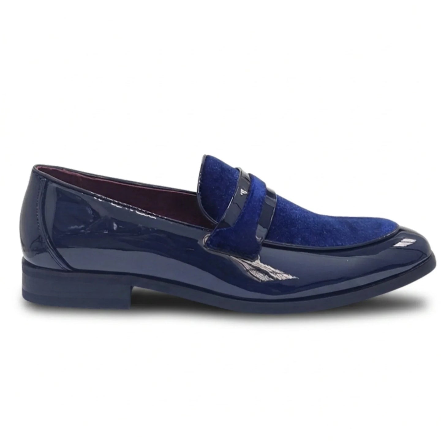 Men's Slip On Vegan Leather Velvet Detailed Patent Loafers