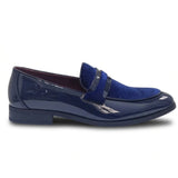 Men's Slip On Vegan Leather Velvet Detailed Patent Loafers