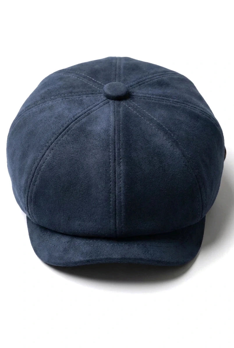 Men's Suede Vintage 8-Panel Classic Gatsby Baker Boy Hat - Navy
