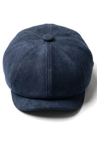 Men's Suede Vintage 8-Panel Classic Gatsby Baker Boy Hat - Navy