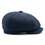 Men's Suede Vintage 8-Panel Classic Gatsby Baker Boy Hat - Navy