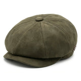 Men's Suede Vintage 8-Panel Classic Gatsby Baker Boy Hat - Olive