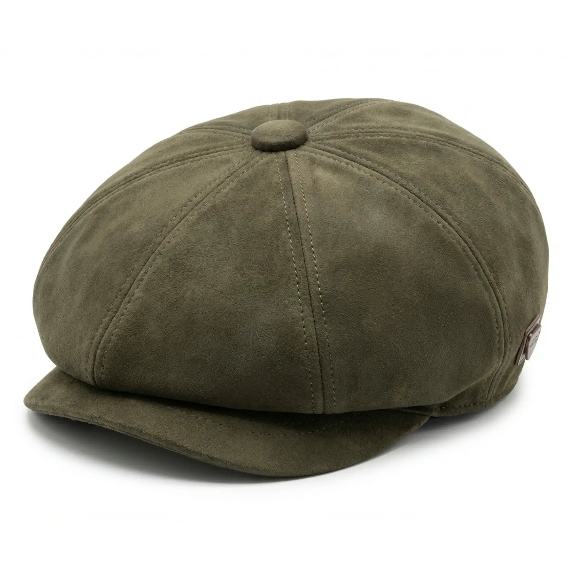 Men's Suede Vintage 8-Panel Classic Gatsby Baker Boy Hat - Olive