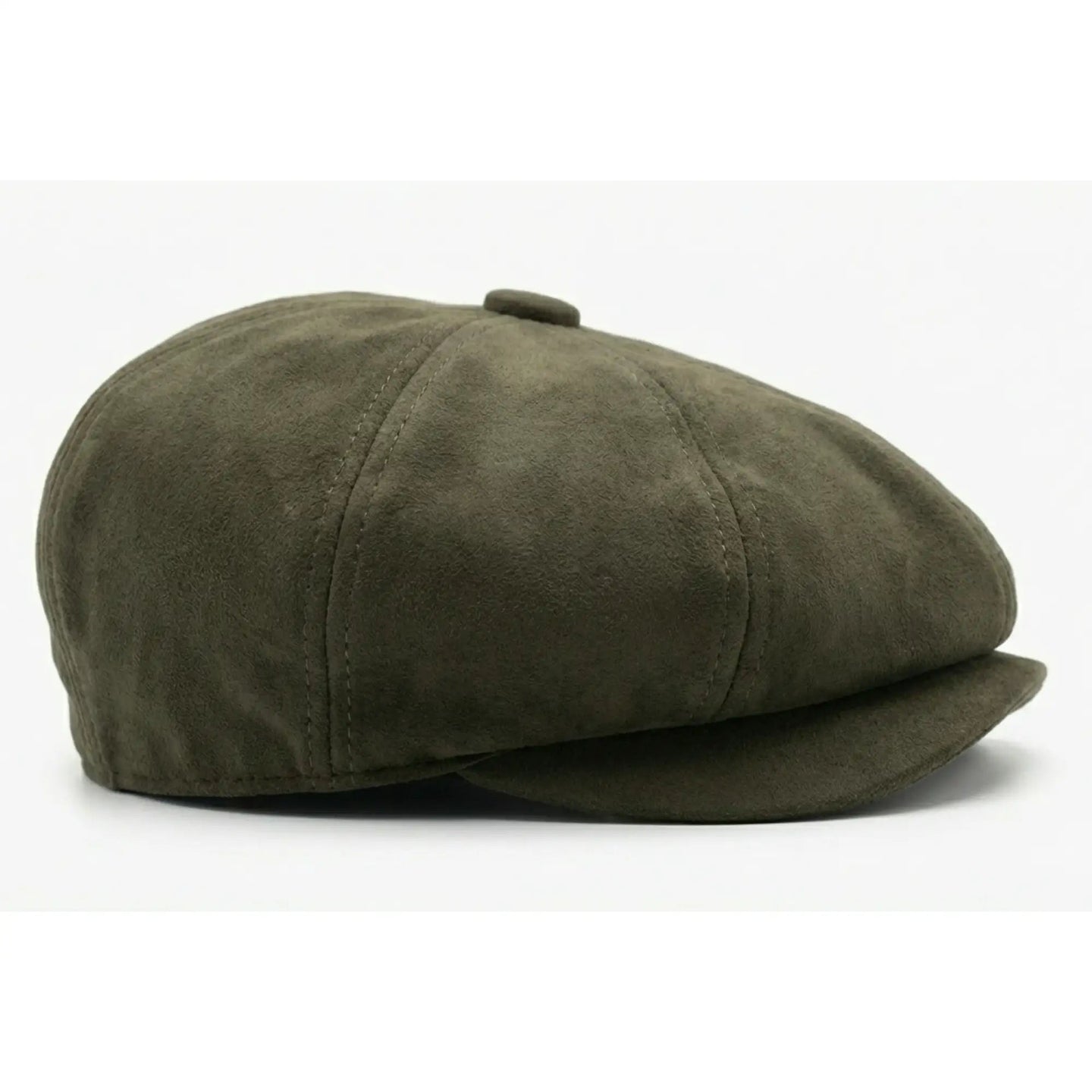 Men's Suede Vintage 8-Panel Classic Gatsby Baker Boy Hat - Olive