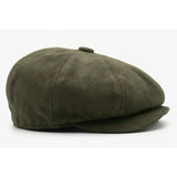 Men's Suede Vintage 8-Panel Classic Gatsby Baker Boy Hat - Olive