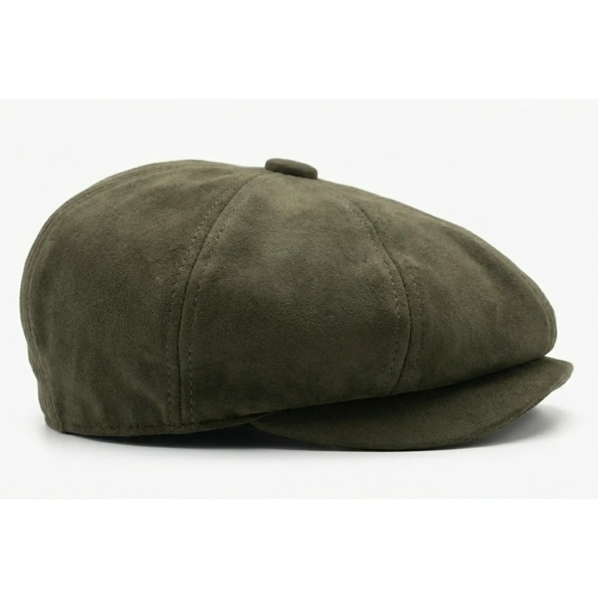 Men's Suede Vintage 8-Panel Classic Gatsby Baker Boy Hat - Olive