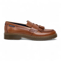 Men's Tan Brown Leather Chunky Sole Tassel Loafer Shoes