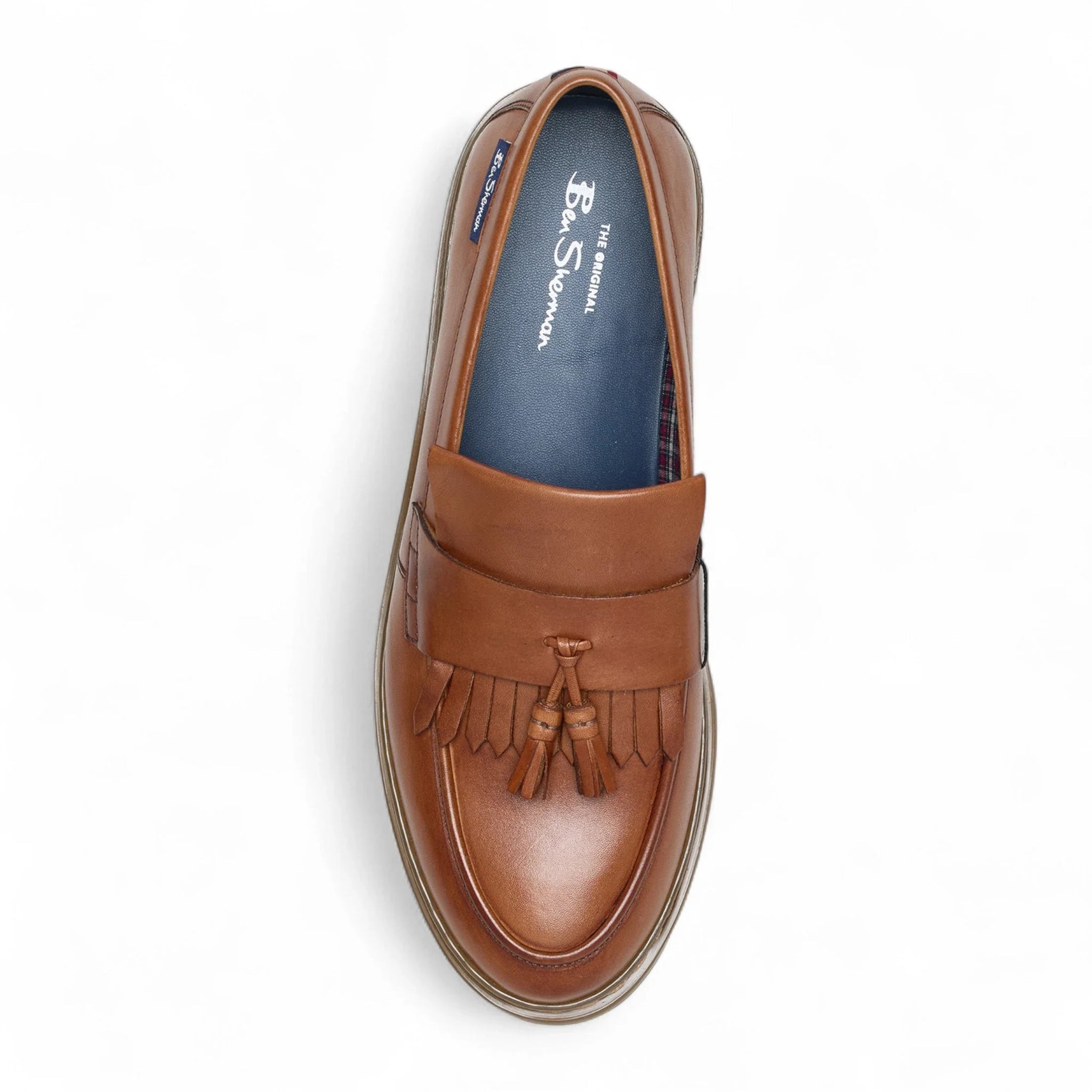 Men's Tan Brown Leather Chunky Sole Tassel Loafer Shoes