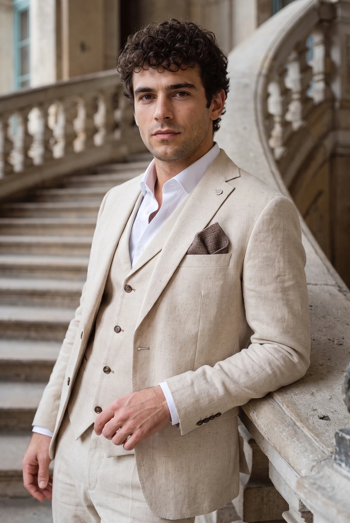 Men’s Taupe Tweed Wool Blend Pocket Square