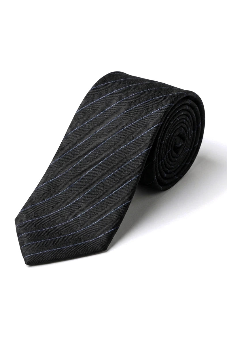 Mens Tie and Hankie Set - Black Stripe STZ42, One Size