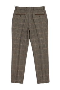 Dx-7 - Men's Tweed Check Trouser Herringbone Tan Brown Regular