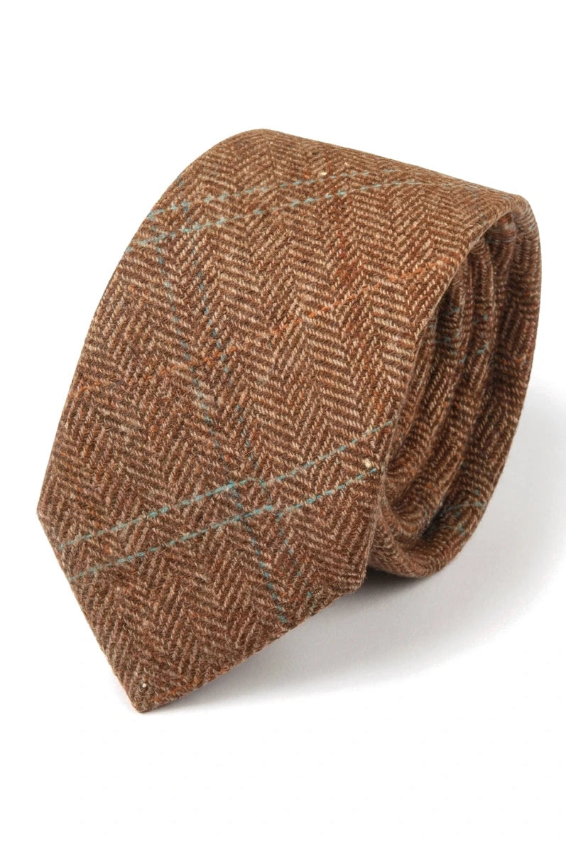 Men's Wool Blend Herringbone Plaid Tweed Tie - Oak