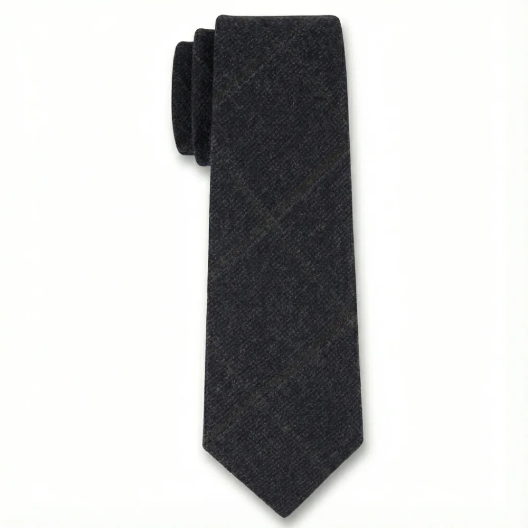 Men's Wool Blend Herringbone Plaid Tweed Tie - Navy
