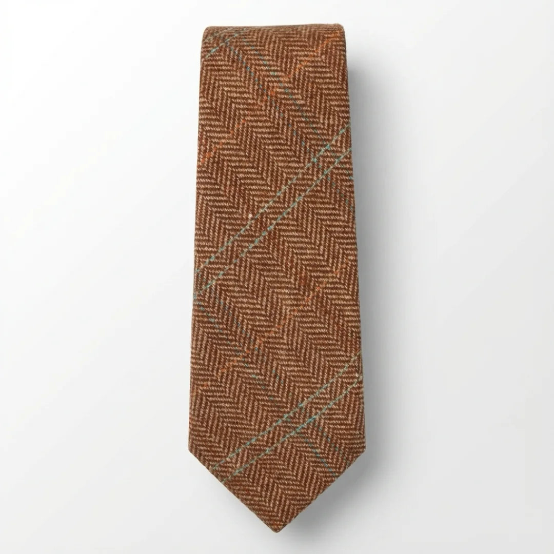 Men's Wool Blend Herringbone Plaid Tweed Tie - Oak