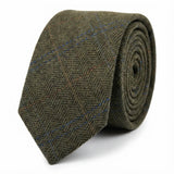 Men's Wool Blend Herringbone Plaid Tweed Tie - Olive