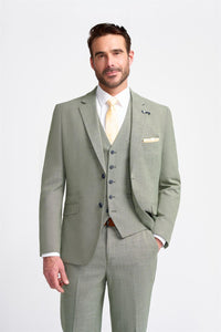 Mens 3 Piece Suit Sage Green Summer Linen Tailored Fit Wedding Prom Classic