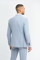 Mens 3 Piece Suit Light Blue Summer Linen Tailored Fit Wedding Prom Classic
