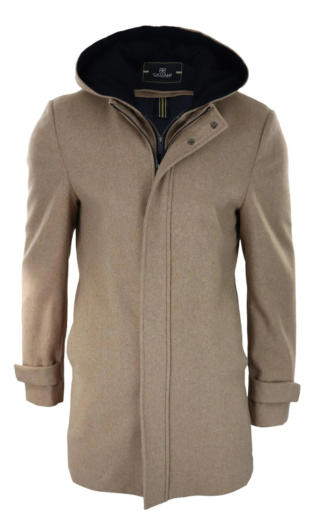 Mens 3/4 Long Overcoat Camel Jacket Coat Removable Hood Smart Casual Winter Warm Wool