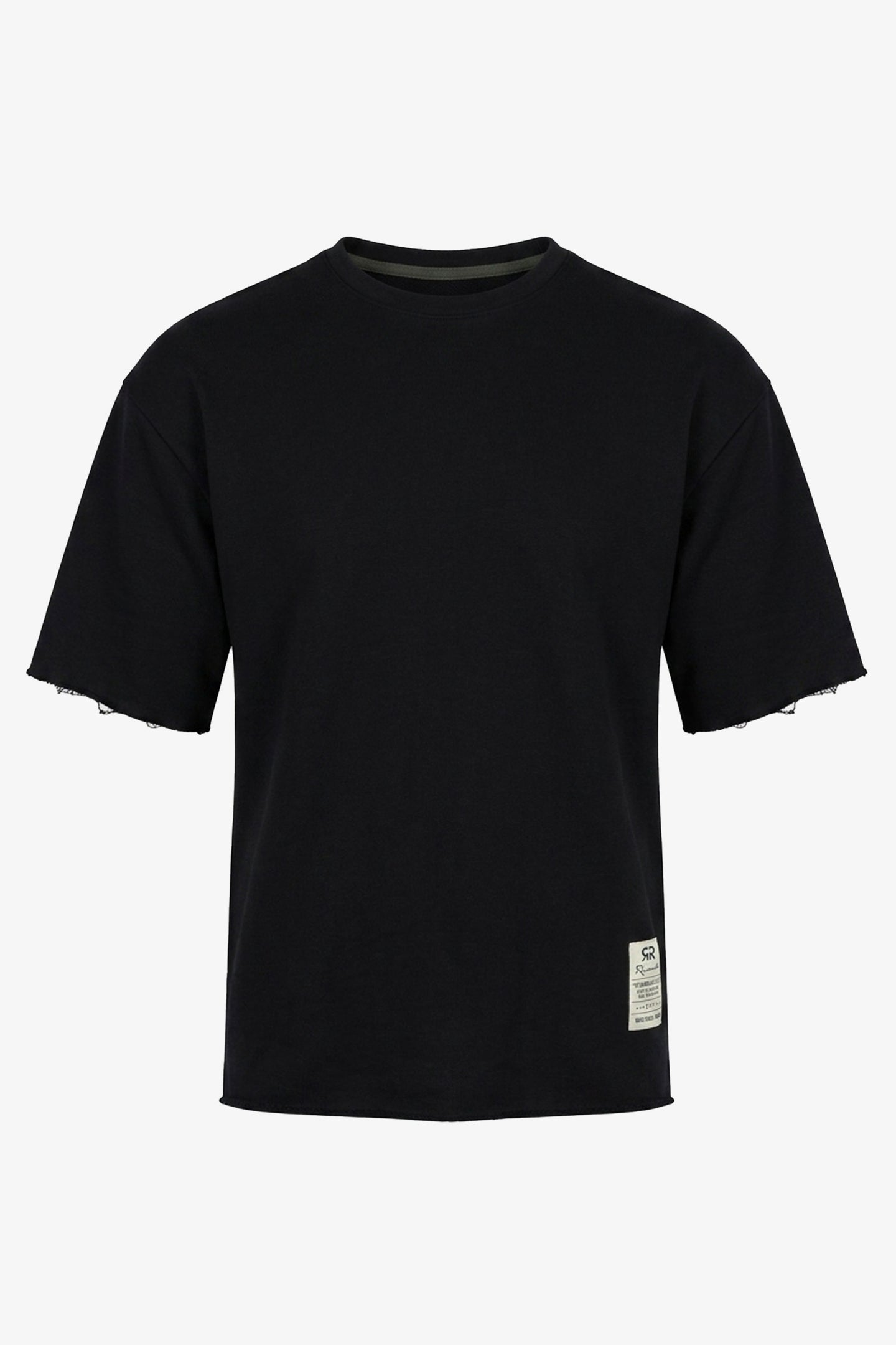 Men’s Dark Navy Relaxed Fit Raw Edge T-Shirt Cotton Blend Crew Neck Top