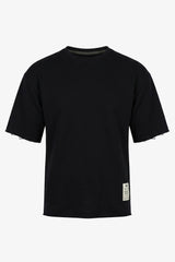 Men’s Dark Navy Relaxed Fit Raw Edge T-Shirt Cotton Blend Crew Neck Top