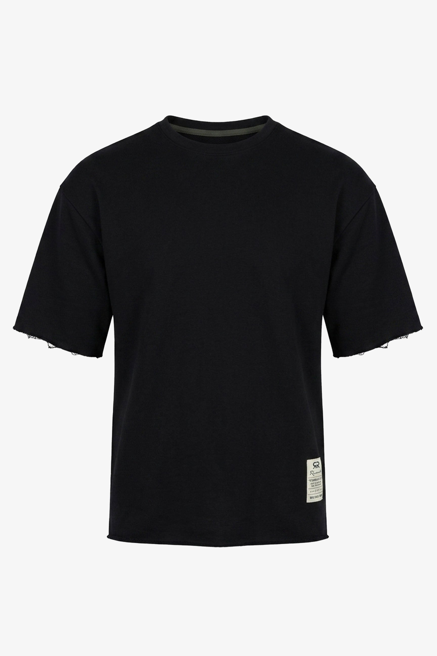 Men’s Dark Navy Relaxed Fit Raw Edge T-Shirt Cotton Blend Crew Neck Top