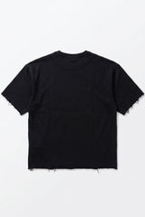 Men’s Dark Navy Relaxed Fit Raw Edge T-Shirt Cotton Blend Crew Neck Top