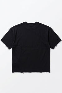 Men’s Dark Navy Relaxed Fit Raw Edge T-Shirt Cotton Blend Crew Neck Top
