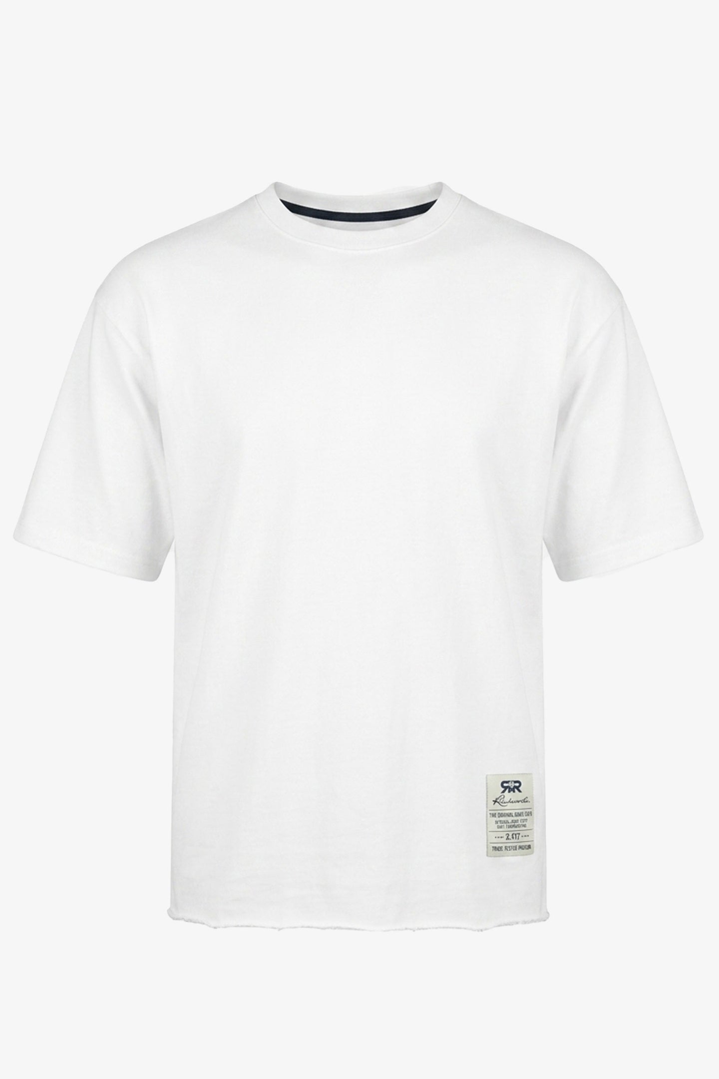 Men’s White Relaxed Fit Raw Edge T-Shirt Cotton Blend Crew Neck Top