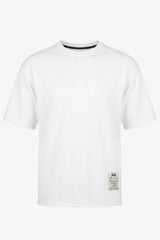 Men’s White Relaxed Fit Raw Edge T-Shirt Cotton Blend Crew Neck Top
