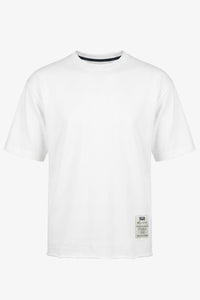Men’s White Relaxed Fit Raw Edge T-Shirt Cotton Blend Crew Neck Top