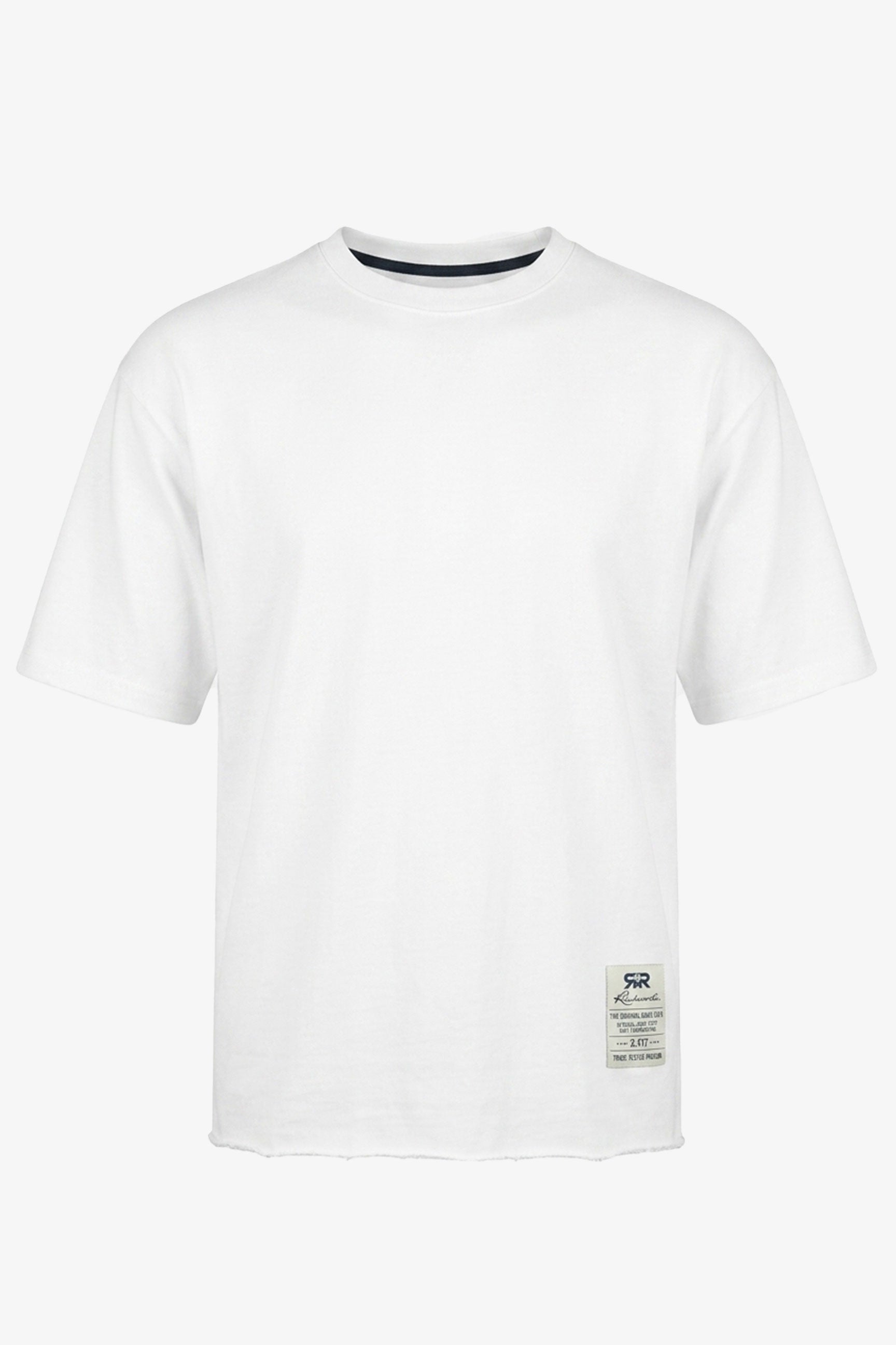 Men’s White Relaxed Fit Raw Edge T-Shirt Cotton Blend Crew Neck Top