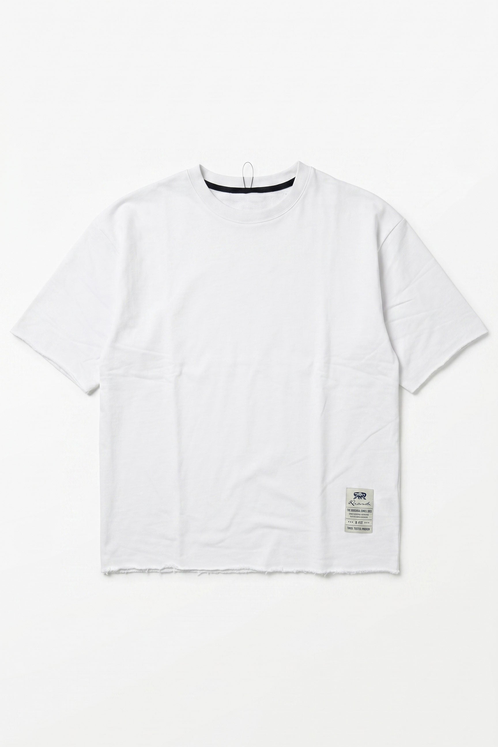 Men’s White Relaxed Fit Raw Edge T-Shirt Cotton Blend Crew Neck Top