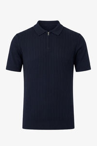 Navy Knitted Zip Polo Shirt for Men