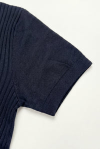 Navy Knitted Zip Polo Shirt for Men