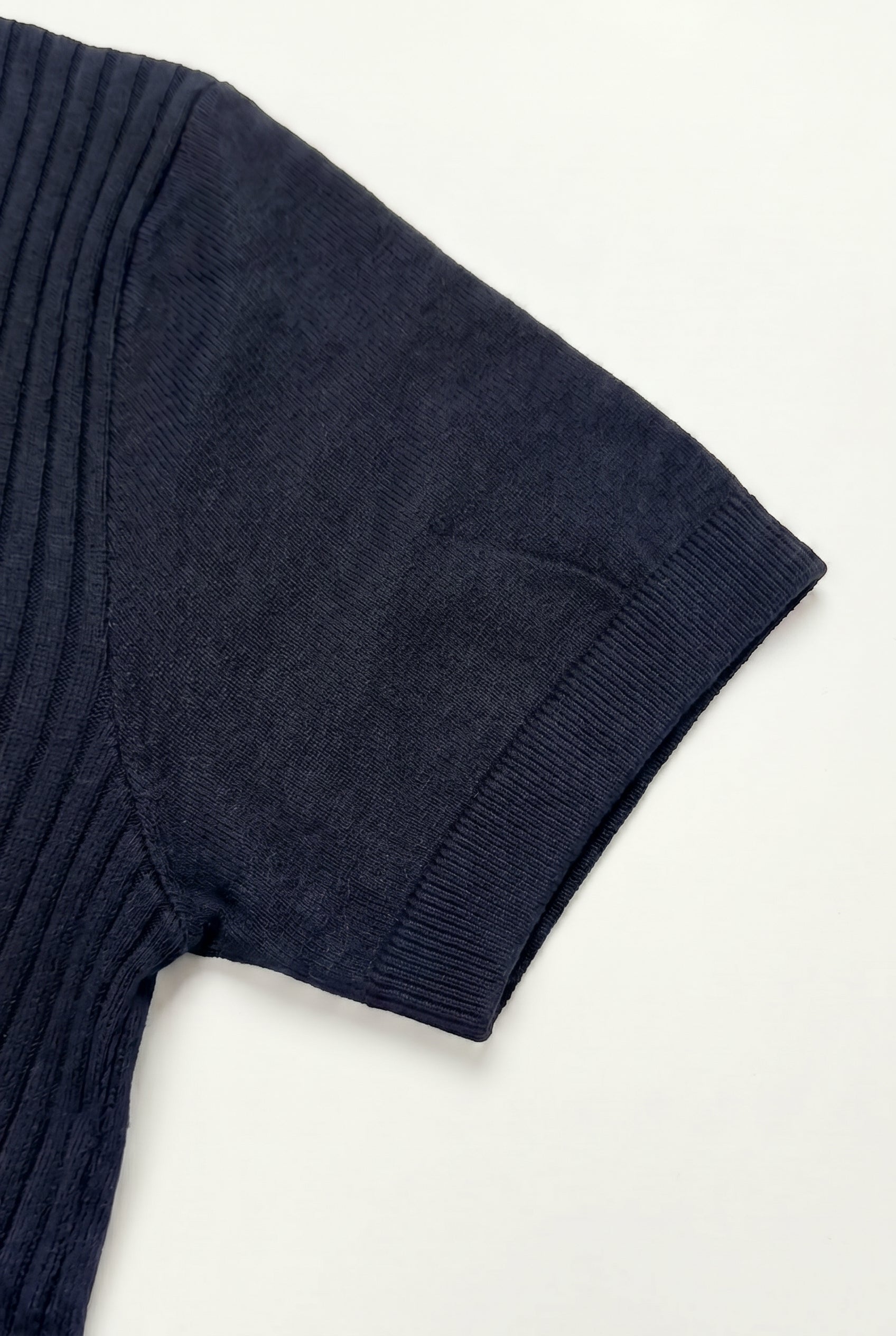 Navy Knitted Zip Polo Shirt for Men